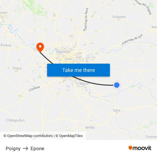 Poigny to Epone map