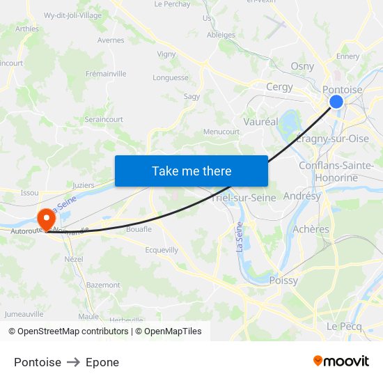 Pontoise to Epone map