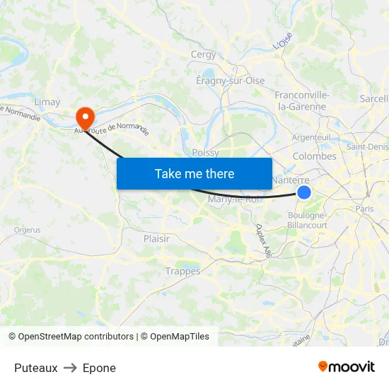 Puteaux to Epone map