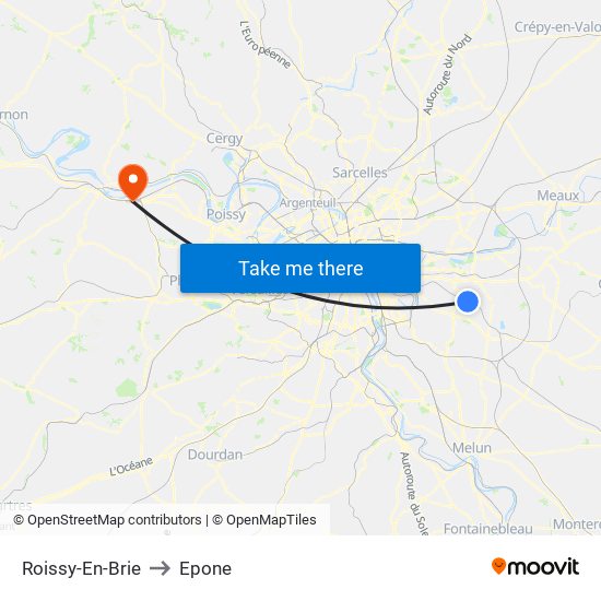 Roissy-En-Brie to Epone map