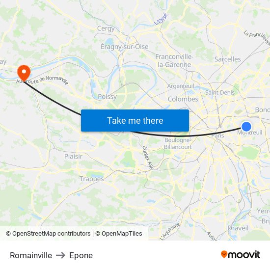 Romainville to Epone map