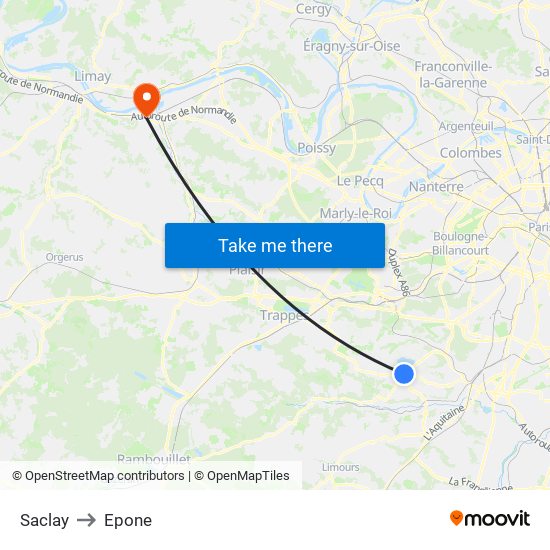 Saclay to Epone map