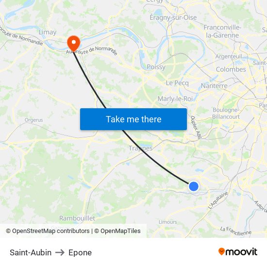 Saint-Aubin to Epone map