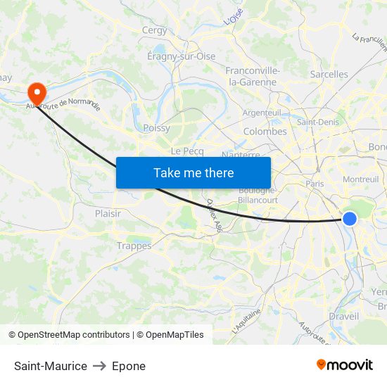 Saint-Maurice to Epone map