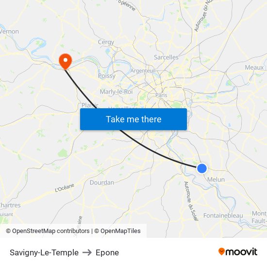 Savigny-Le-Temple to Epone map