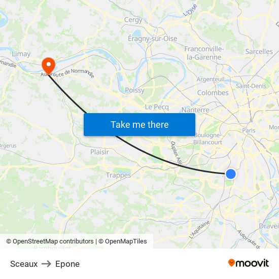 Sceaux to Epone map