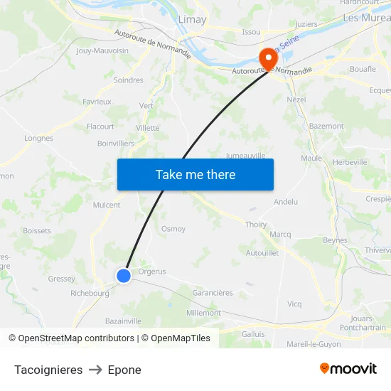 Tacoignieres to Epone map