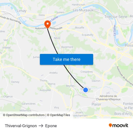 Thiverval-Grignon to Epone map