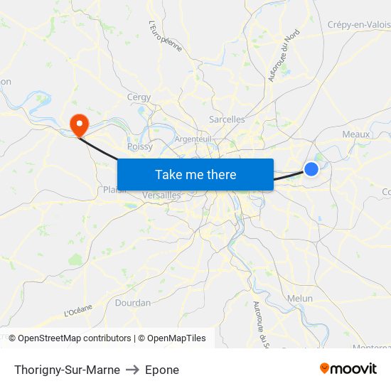 Thorigny-Sur-Marne to Epone map