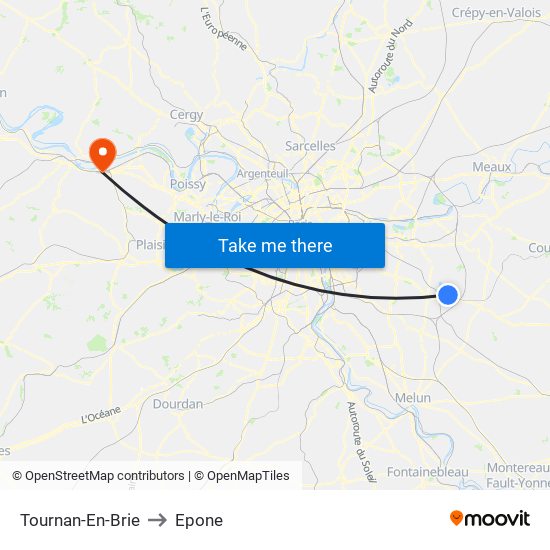 Tournan-En-Brie to Epone map
