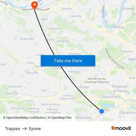 Trappes to Epone map