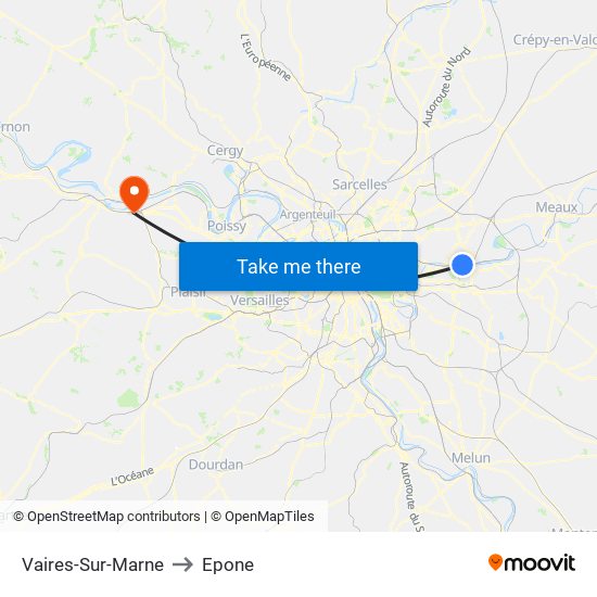 Vaires-Sur-Marne to Epone map