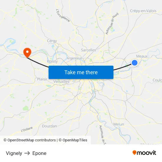 Vignely to Epone map