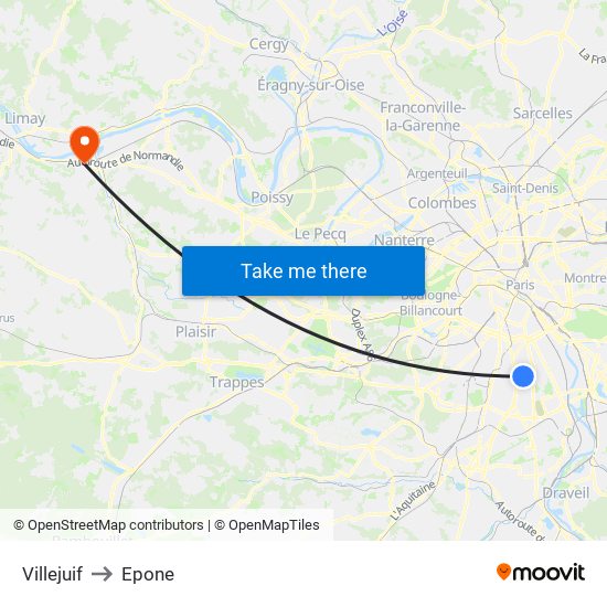 Villejuif to Epone map