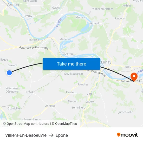 Villiers-En-Desoeuvre to Epone map