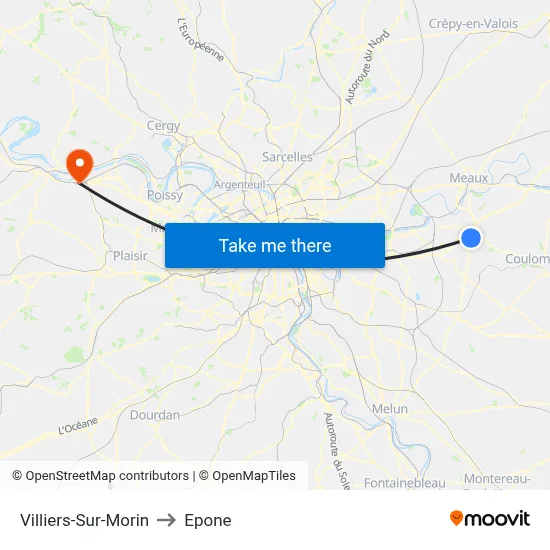 Villiers-Sur-Morin to Epone map