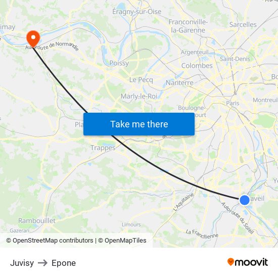 Juvisy to Epone map