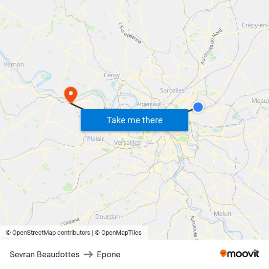 Sevran Beaudottes to Epone map