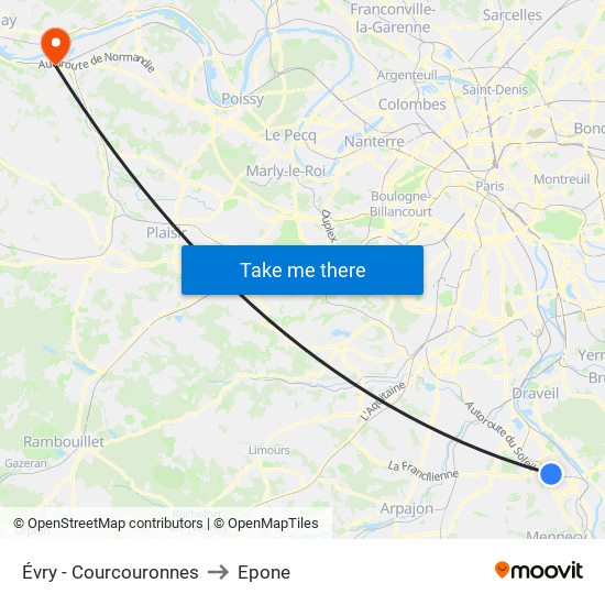 Évry - Courcouronnes to Epone map