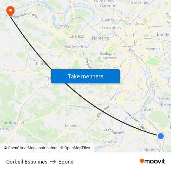 Corbeil-Essonnes to Epone map