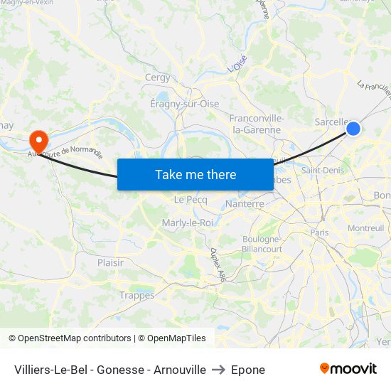 Villiers-Le-Bel - Gonesse - Arnouville to Epone map