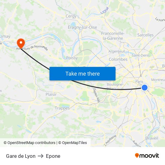 Gare de Lyon to Epone map