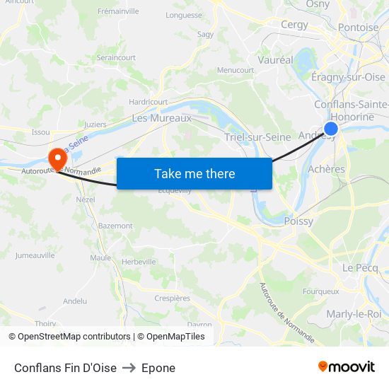 Conflans Fin D'Oise to Epone map