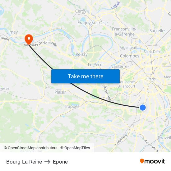 Bourg-La-Reine to Epone map
