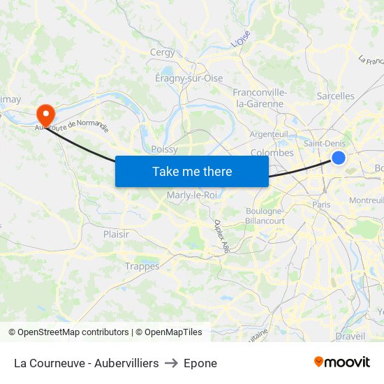La Courneuve - Aubervilliers to Epone map