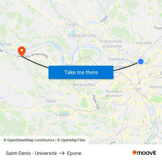 Saint-Denis - Université to Epone map