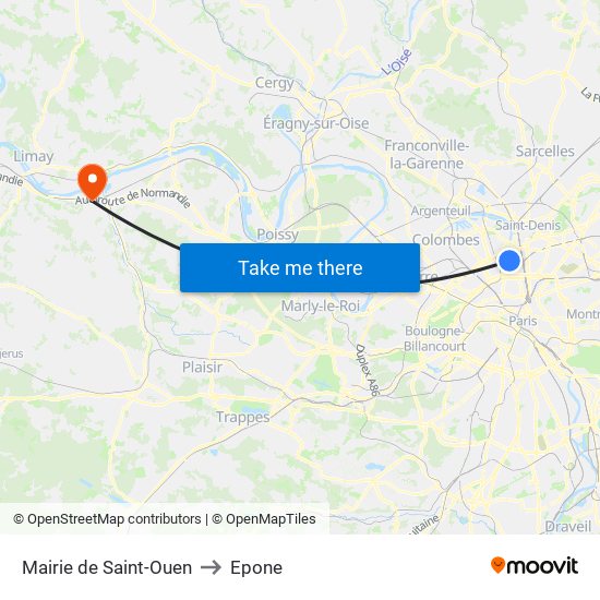 Mairie de Saint-Ouen to Epone map