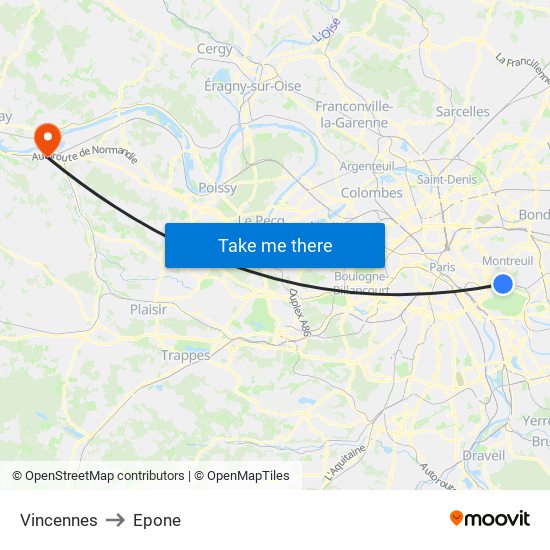 Vincennes to Epone map