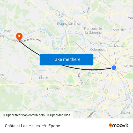 Châtelet Les Halles to Epone map