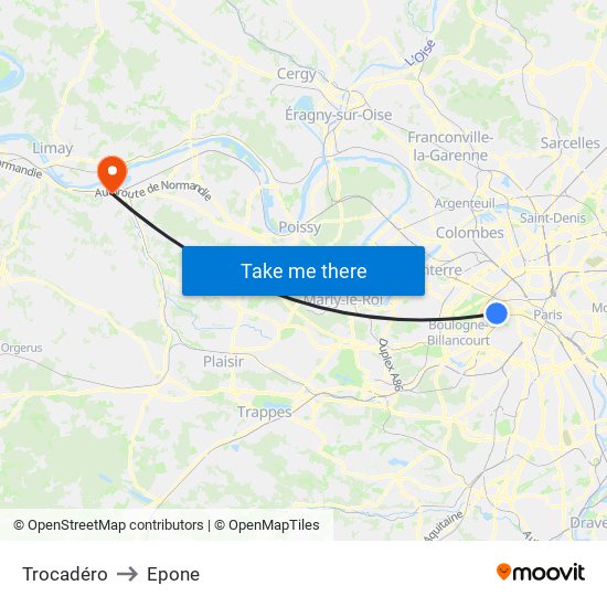 Trocadéro to Epone map