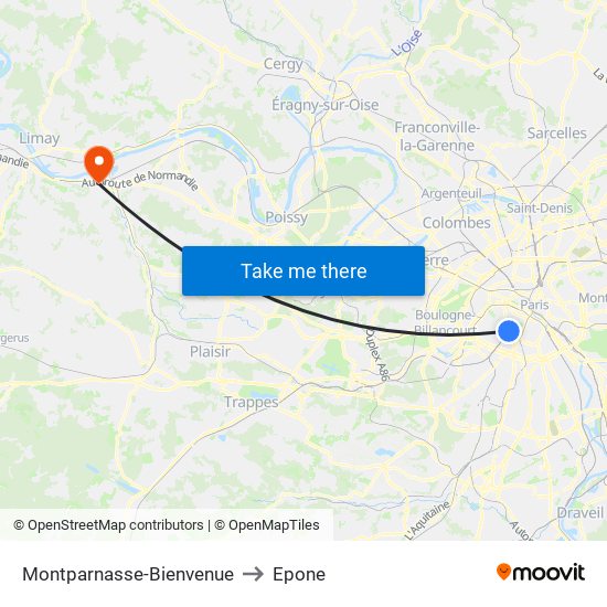 Montparnasse-Bienvenue to Epone map