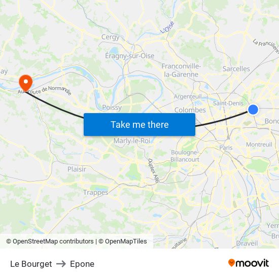Le Bourget to Epone map