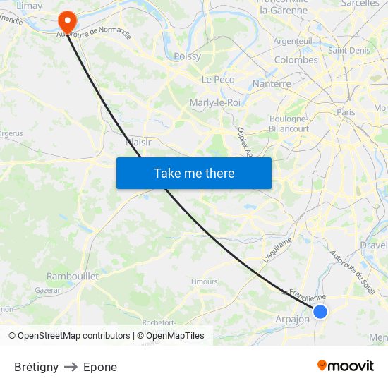 Brétigny to Epone map