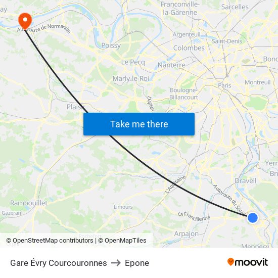 Gare Évry Courcouronnes to Epone map