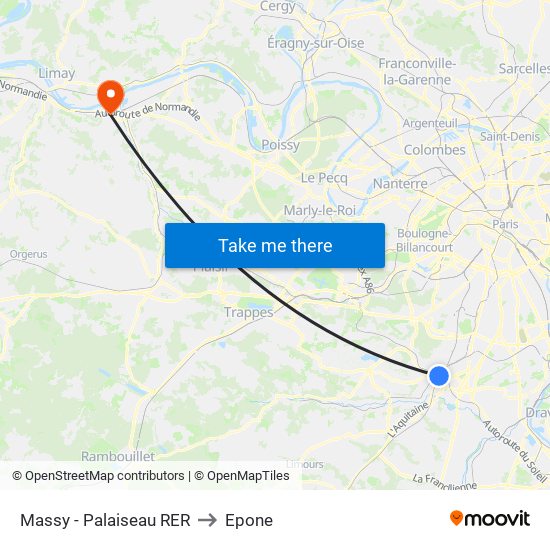 Massy - Palaiseau RER to Epone map