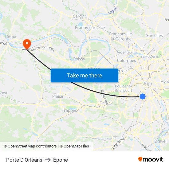 Porte D'Orléans to Epone map