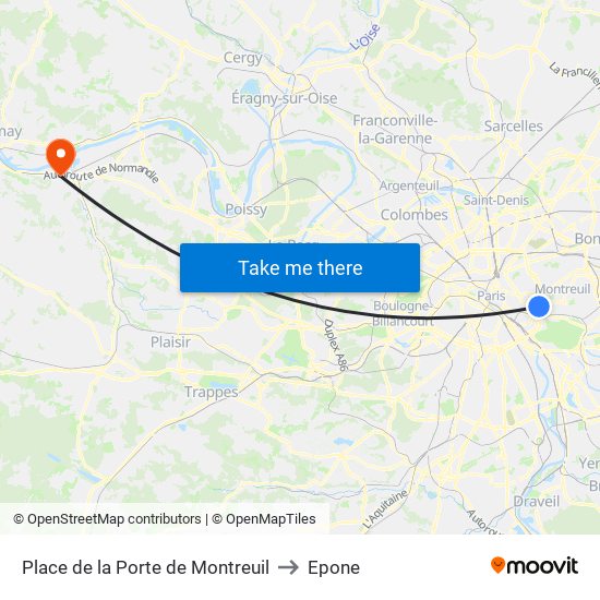 Place de la Porte de Montreuil to Epone map