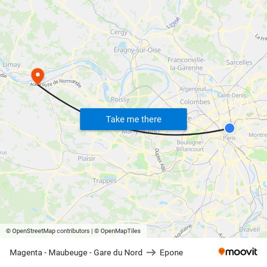 Magenta - Maubeuge - Gare du Nord to Epone map