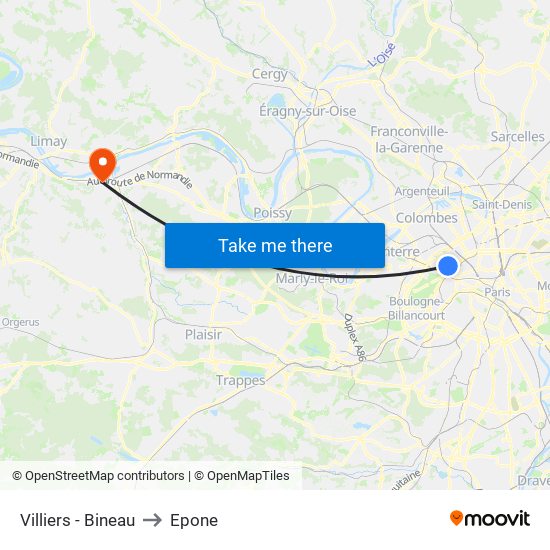 Villiers - Bineau to Epone map