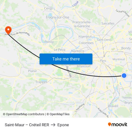 Saint-Maur – Créteil RER to Epone map