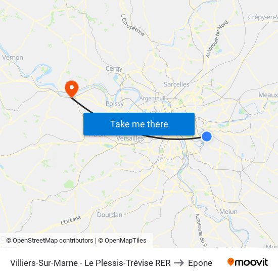 Villiers-Sur-Marne - Le Plessis-Trévise RER to Epone map