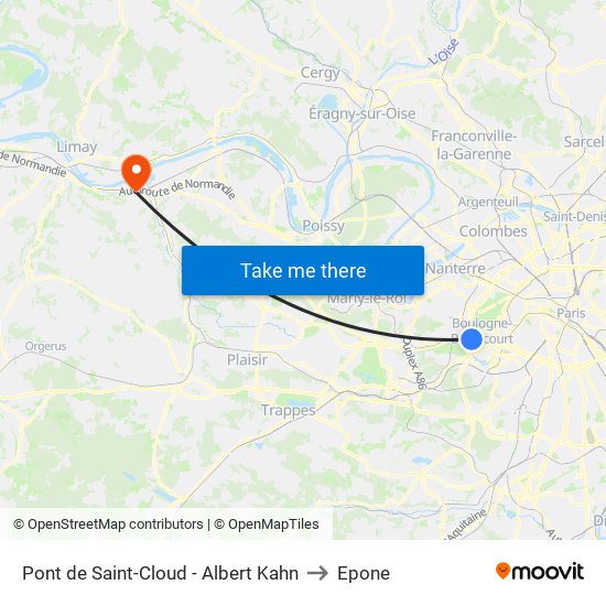 Pont de Saint-Cloud - Albert Kahn to Epone map