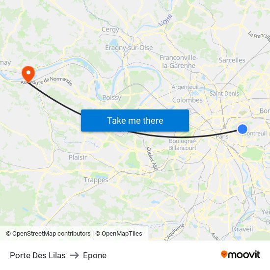 Porte Des Lilas to Epone map
