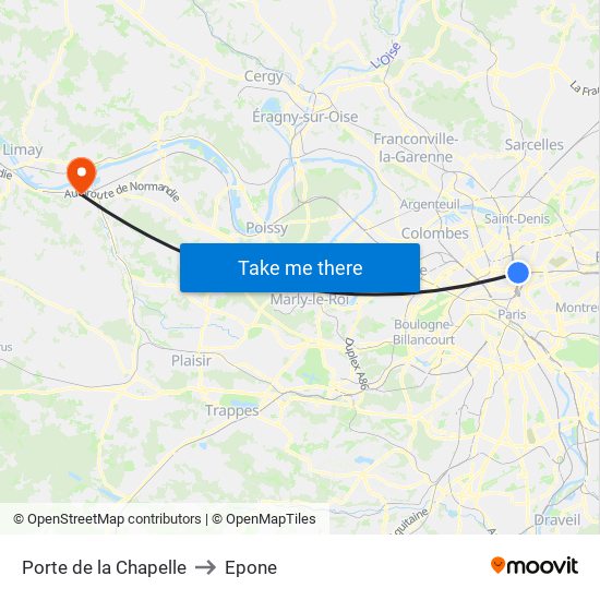 Porte de la Chapelle to Epone map