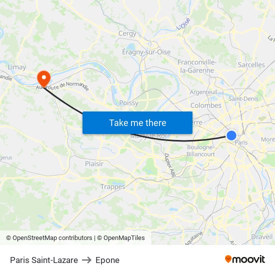 Paris Saint-Lazare to Epone map