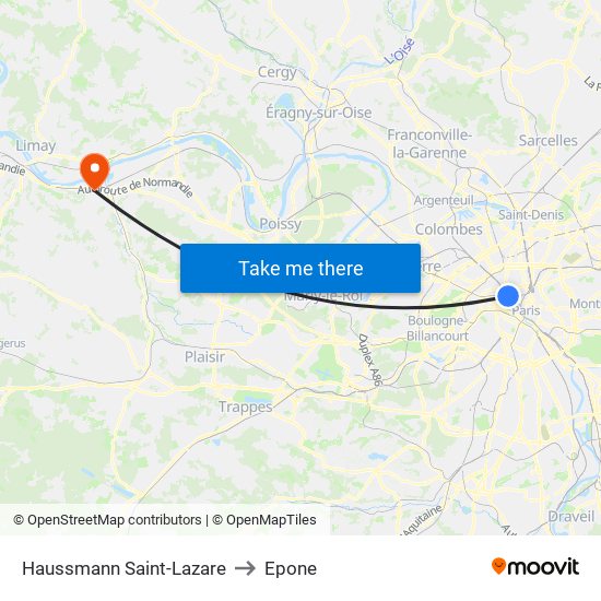 Haussmann Saint-Lazare to Epone map